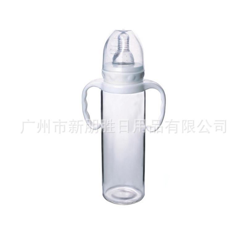 帶吸管直身標口徑高硼硅玻璃奶瓶 嬰兒抗摔帶柄奶瓶