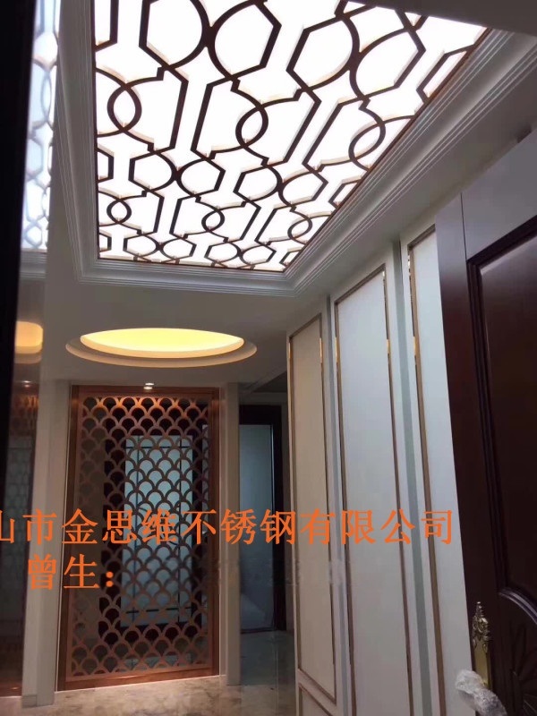黃鈦金鏤空不銹鋼玄關，歐式鏤空不銹鋼玄關屏風廠家